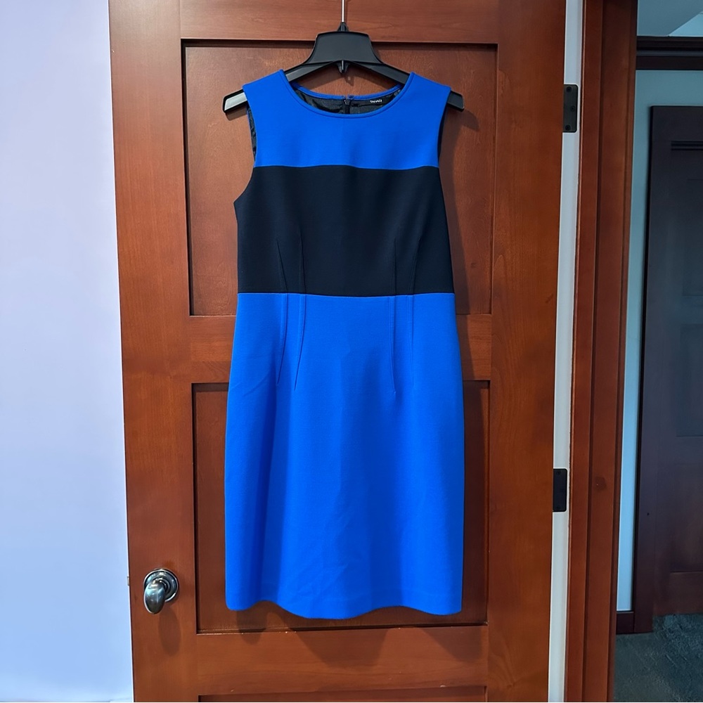 Tahari Ponte Stretch Royal Blue Color Block Sleeveless Pencil Dress